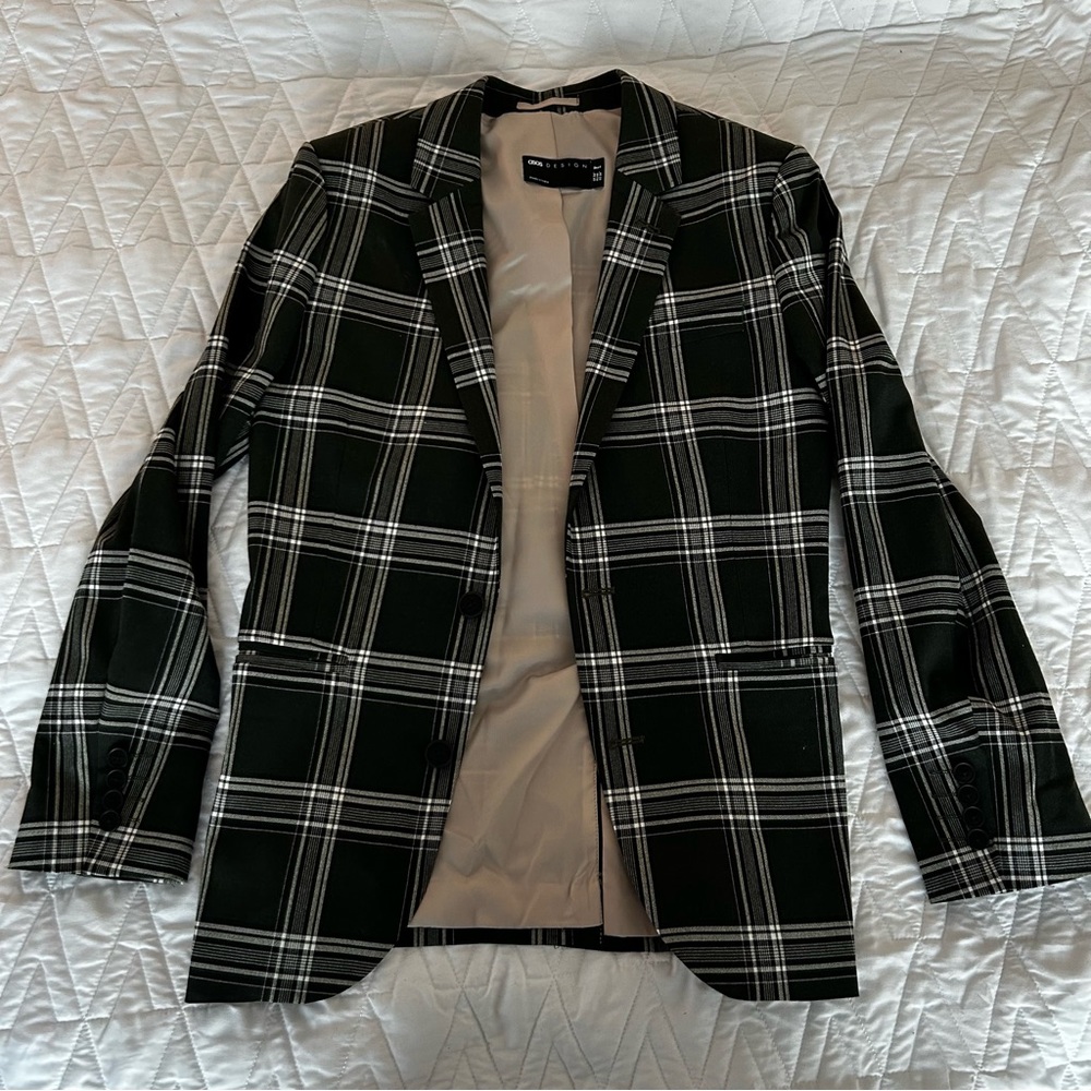 ASOS DESIGN super skinny mix and match green check suit jacket 36” mens